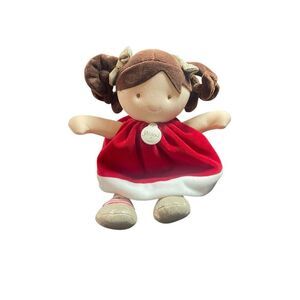 Jolijou Paris Brown Hair Ponytails Bow Red Dress Demoiselle Pretty Doll 11"